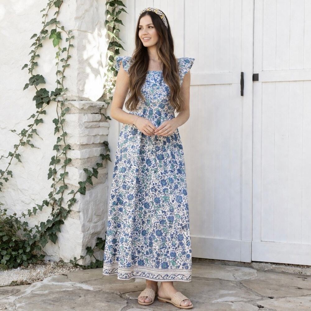 Hello Dobson The Margaret Flutter Sleeve Floral Dress Sz XS Feminine Chic Modest